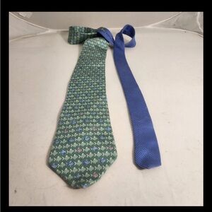 Tommy Hilfiger Silk Tie Fish Pattern Preppy Two Color 62”